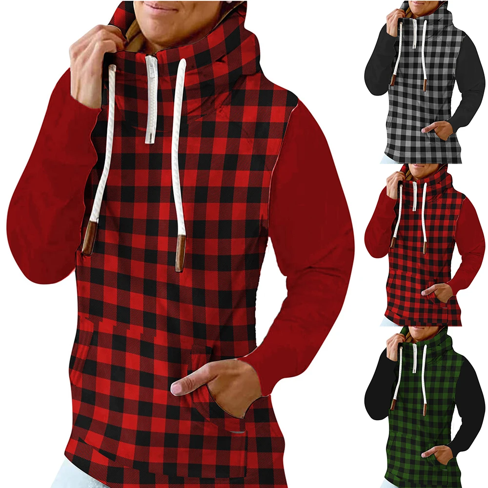 

Женская Осенняя клетчатая толстовка с капюшоном, Женский свитшот с длинным рукавом и принтом в клетку, зимний теплый джемпер, верхняя одежд...