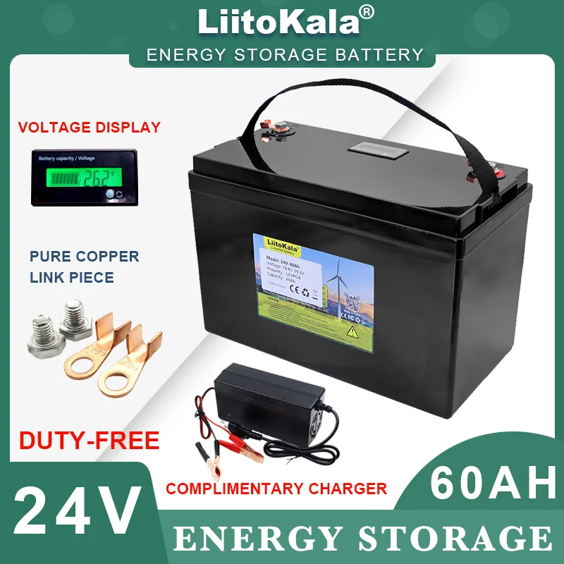 Литий-железо-фосфатный аккумулятор LiitoKala, 24 В, 60 ач