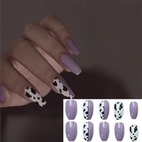 24pcsbox women detachable manicure tool artificial fake nails wearable nail tips purple leopard ballerina false nails