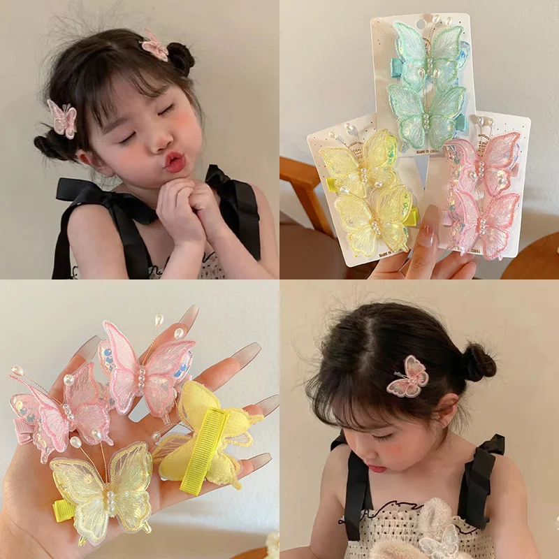 Butterfly Hair Clips For Girl Children Fairy Cute Sequin Pink Hairpin Fashion Accessories
