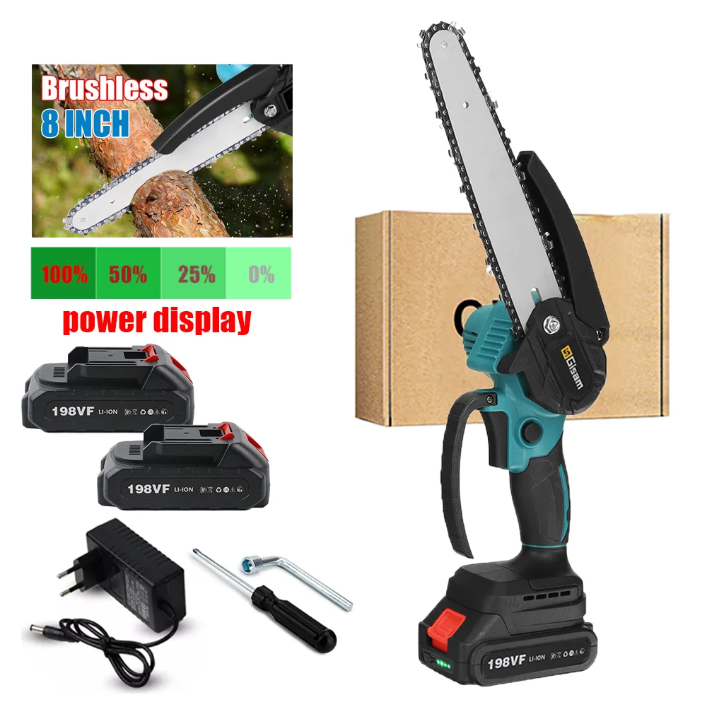 18V Brushless 8 Inch Electric ChainSaw Mini Chainsaw Cordless Pruning Saw Garden Wood Cutting Power Tools for Makita Battery