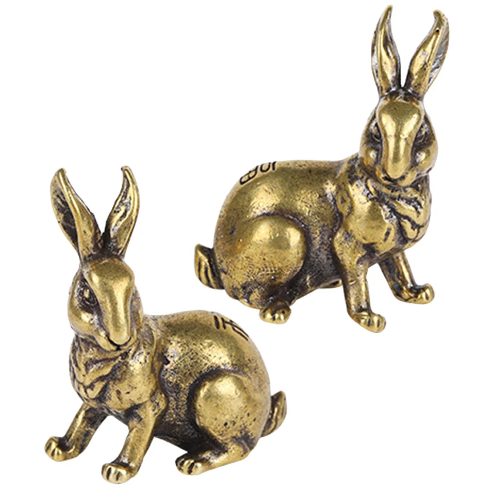 

Rabbit Statue Brass Figurine Chinese Mini Decor Shui Feng Animal Zodiac Year Sculpture Fengshui Bunny Model Statues Ornament