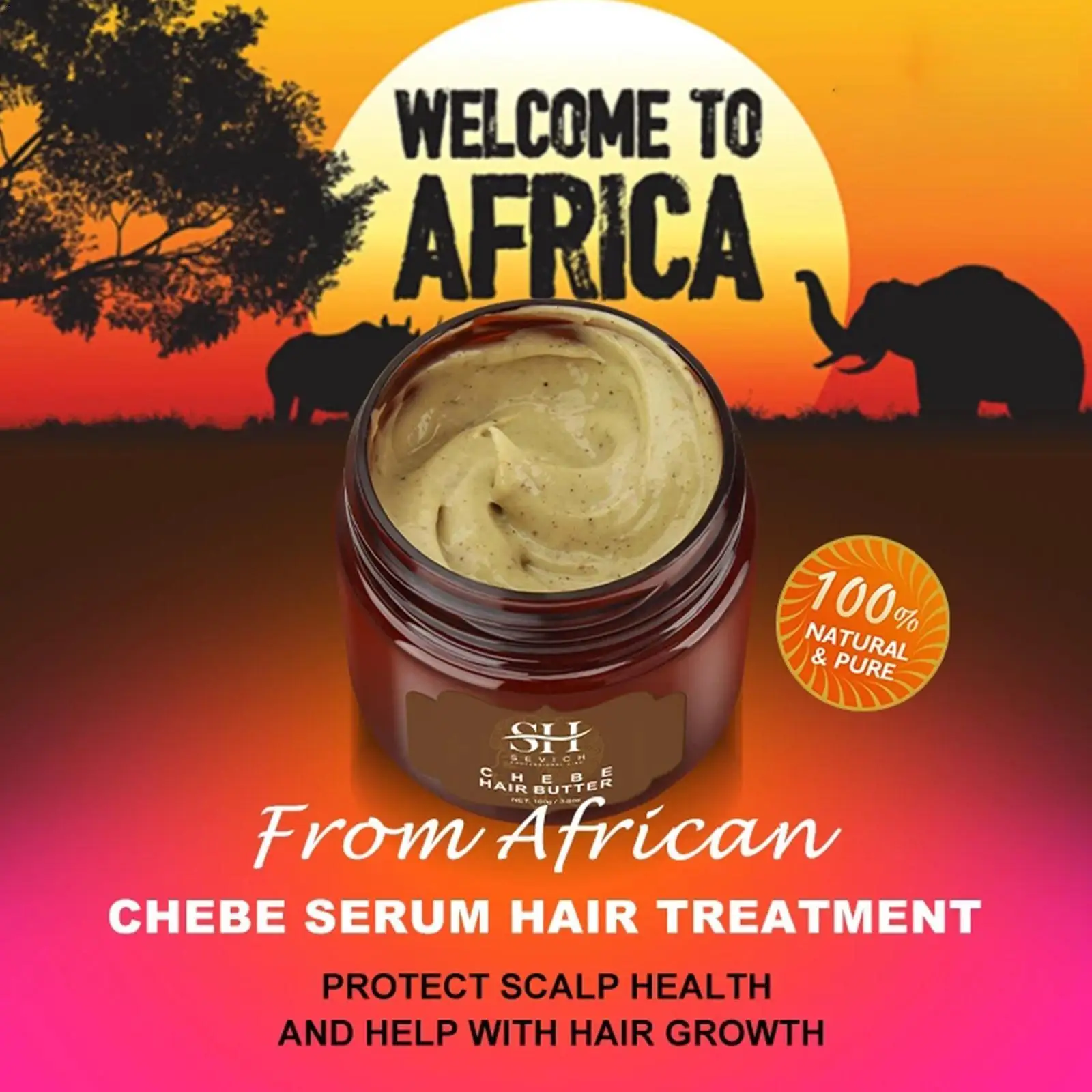 

Sevich 100g Africa Traction Alopecia Chebe Hair Butter Hair Moisturize Loss Treatment Protect Hair Strong Natural Root Hair A5I6