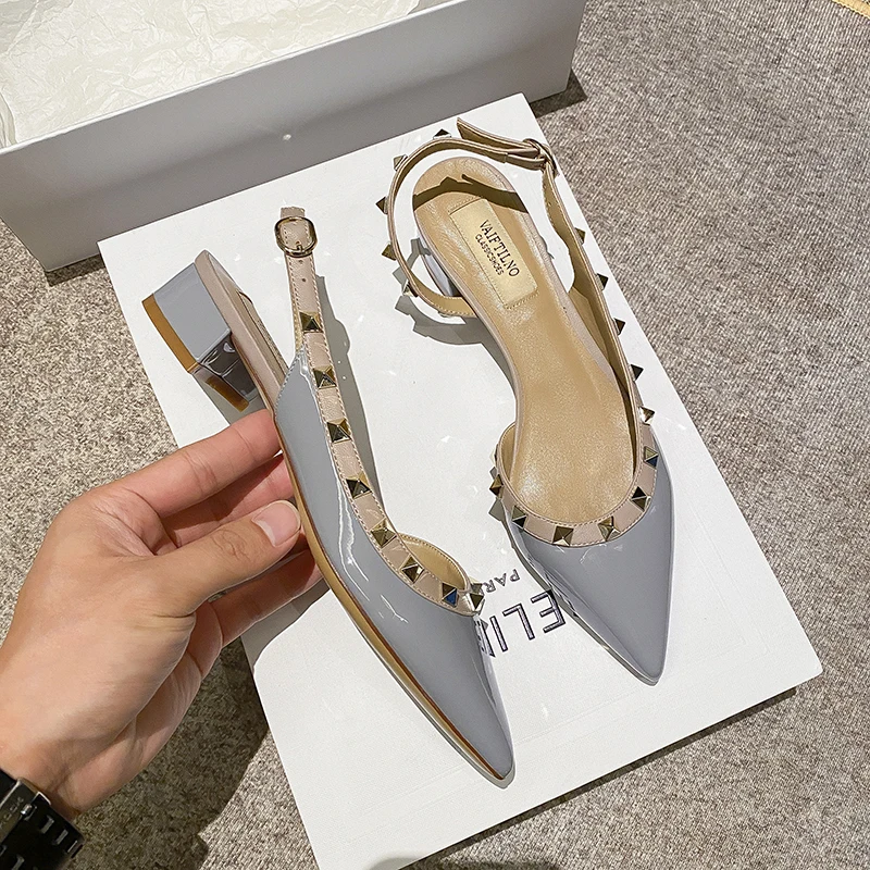 Real Leather Women's Sandals Summer 2023 Luxury Brand Woman Shoes Fashion Casual Rivets Shoes Designer Chunky Heel Ladies Shoes