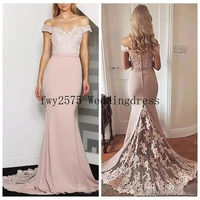 off shoulder slim mermaid bridesmaids dresses lace appliques formal maid of honor gowns custom online vestidos de bridesmaids