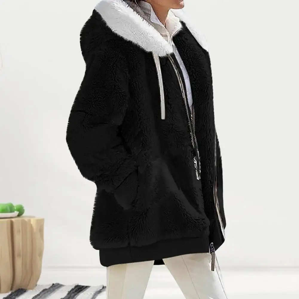 

Женское зимнее пальто, однотонное уличное пальто с длинными рукавами, кардиган на молнии, свободное теплое пушистое плюшевое Женское пальт...