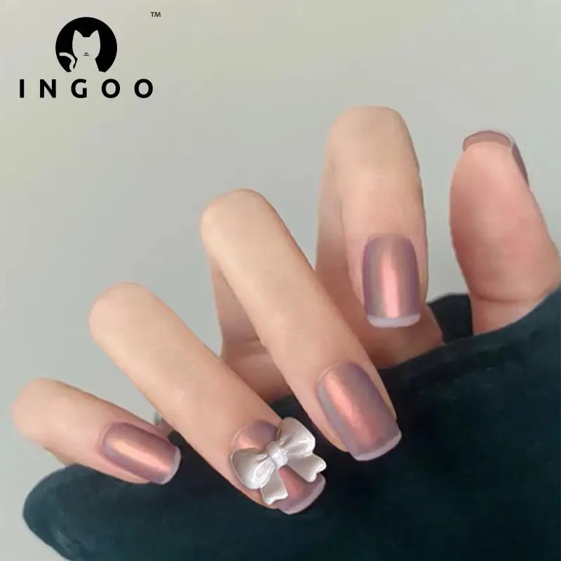 

24 шт., многоразовые накладные ногти с бантом