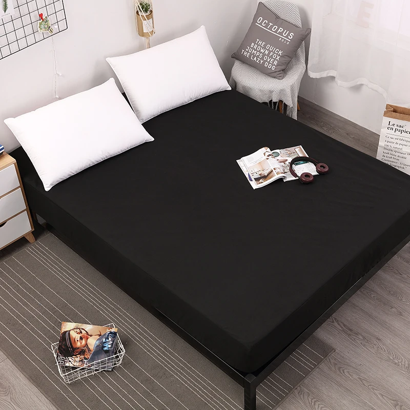 

Waterproof Fitted Sheet Mattress Protector cover for kids Bed Baby King Queen Size Dust-proof Pad Cover Sheet Cover White Black