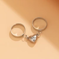 2pcs heart magnetic ring couple rings for lovers love attract charm adjustable paired rings magnet friendship jewelry gift