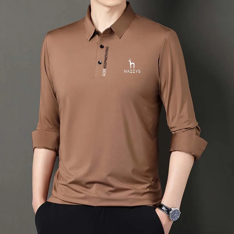2023 Men's HAZZYS Golf Wear Clothing Spring Autumn Shirt Solid Color Long Sleeve Casual Polo Business Sports