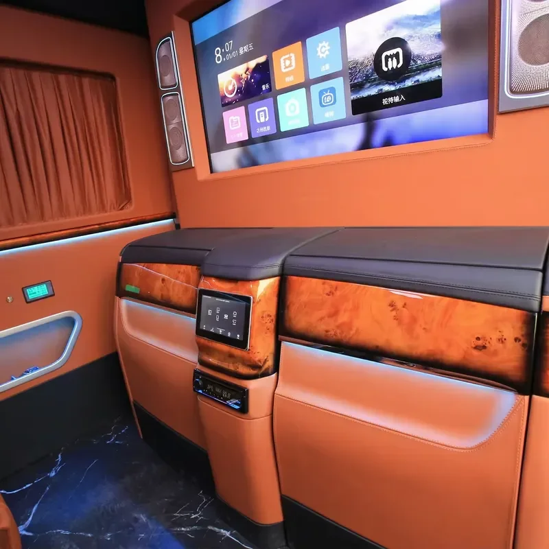 Комплект для переоборудования салона Dingkong Sprinter VIP: кожаные сиденья капитана цвета тан с потолком «звездное небо» и атмосферной подсветкой. |   Индивидуальное производство по заказу (OEM) (art.: 3920dceb2bcec) - 3920dceb2bcec