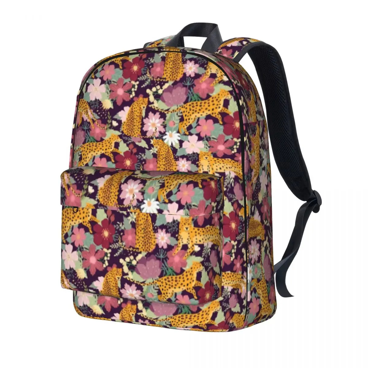 

Floral Leopard Print Backpack Female Green Leaves Breathable Backpacks Polyester Elegant School Bags Cycling Design Rucksack
