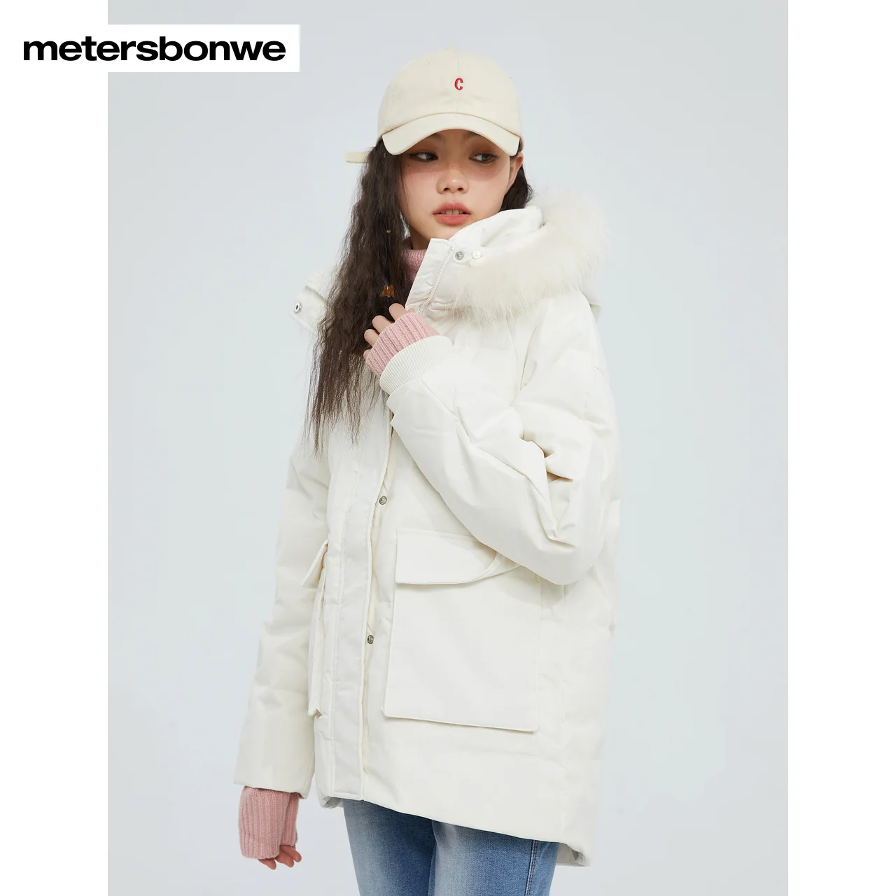 Metersbonwe Hooded Down Jacket Women Winter Warm Jacket Duck Down With Raccoon Hair Hat Brim Female Down Coats Brand Outerwear