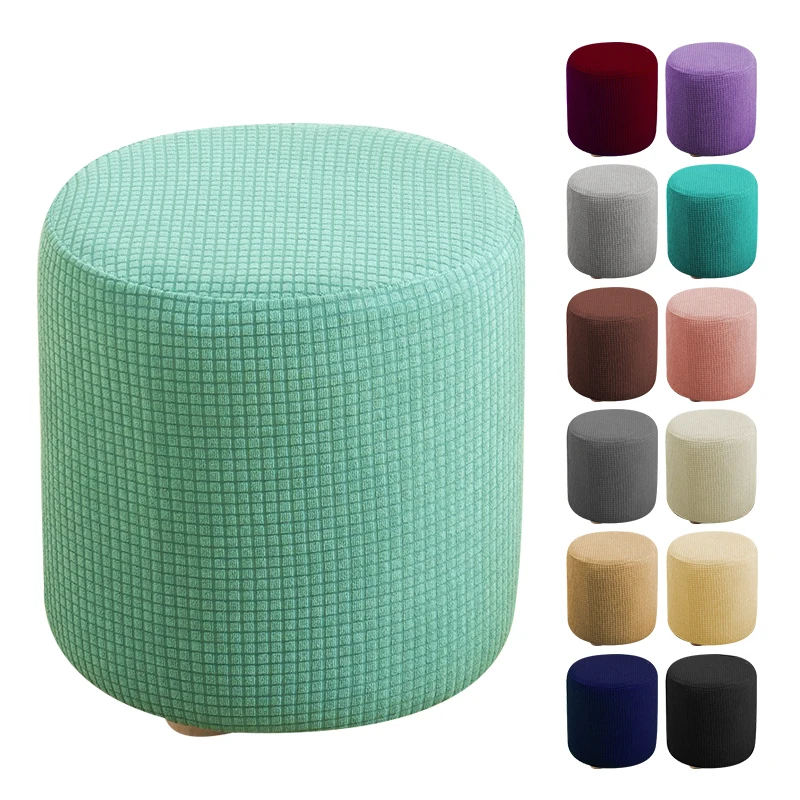 

Cylindrical Footstool Cover Waterproof Slipcover Stretch Polyester Jacquard Round Ottoman Footrest Seat Covers Living Room Home