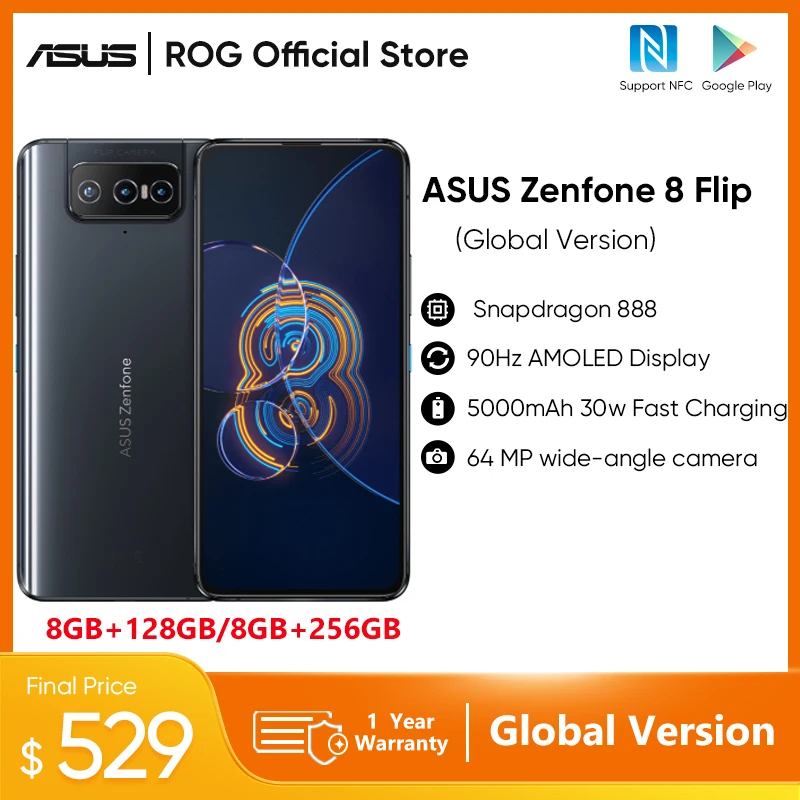 Global Version ASUS Zenfone 8 Flip Phone Snapdragon 888 6.67‘’ 8GB RAM 128GB ROM 5000mAh NFC 90Hz 5G Smartphone