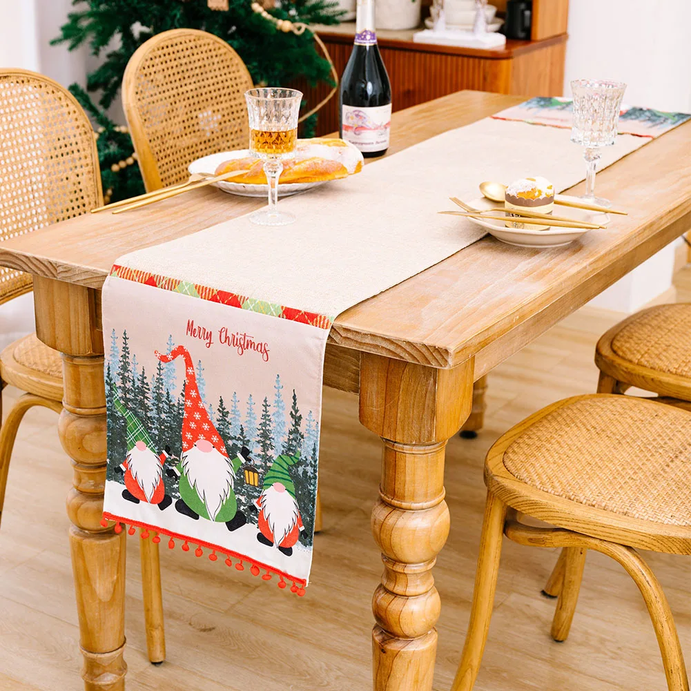 

Christmas Table Runner Snowman Snowflake Party Decoration Tablecloth Dining Table Living Room New Year Table Runner Home Decor