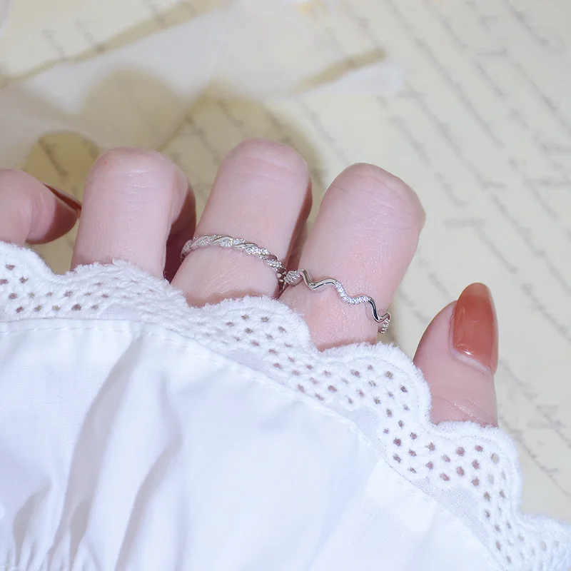 

YDL Fashion Korean Silver Color Micro Inlaid CZ Open Design Ring for Femme AAA Bling Zirconia Adjustable Irregular Bijoux Gift