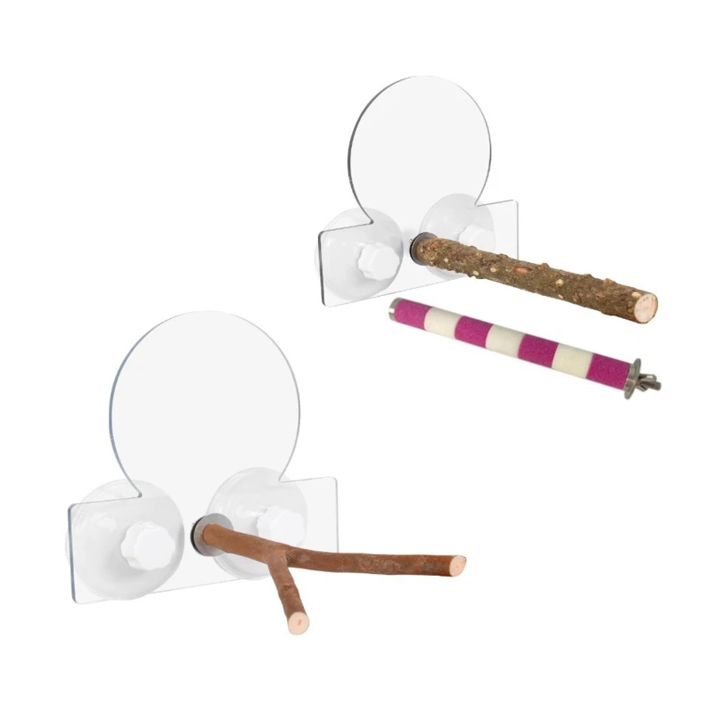 

Y9RE Bird Perch Suction Cup Window Stand Natural Wood Standing Climbing Bar