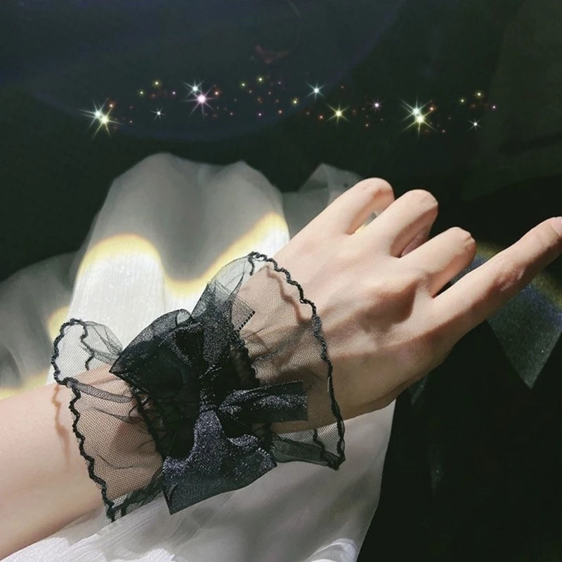 

40GC Removable Shirt Pleated Flare Sleeve False Cuffs Bowknot Decor Pleated Wristband Decorative Women Clothing Accessories