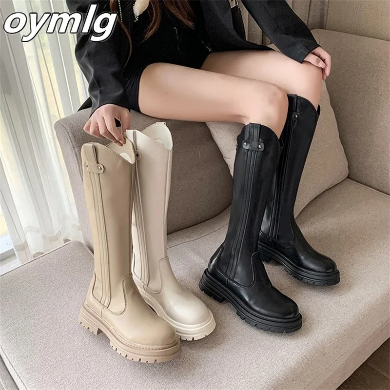2022 autumn new muffin thick sole boots women's rear zipper elastic rider boots wholesale knee high boots women designer