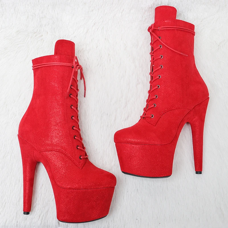 Leecabe RED Suede Upper 17CM/7inches Pole dancing shoes High Heel platform Pole Dance boot