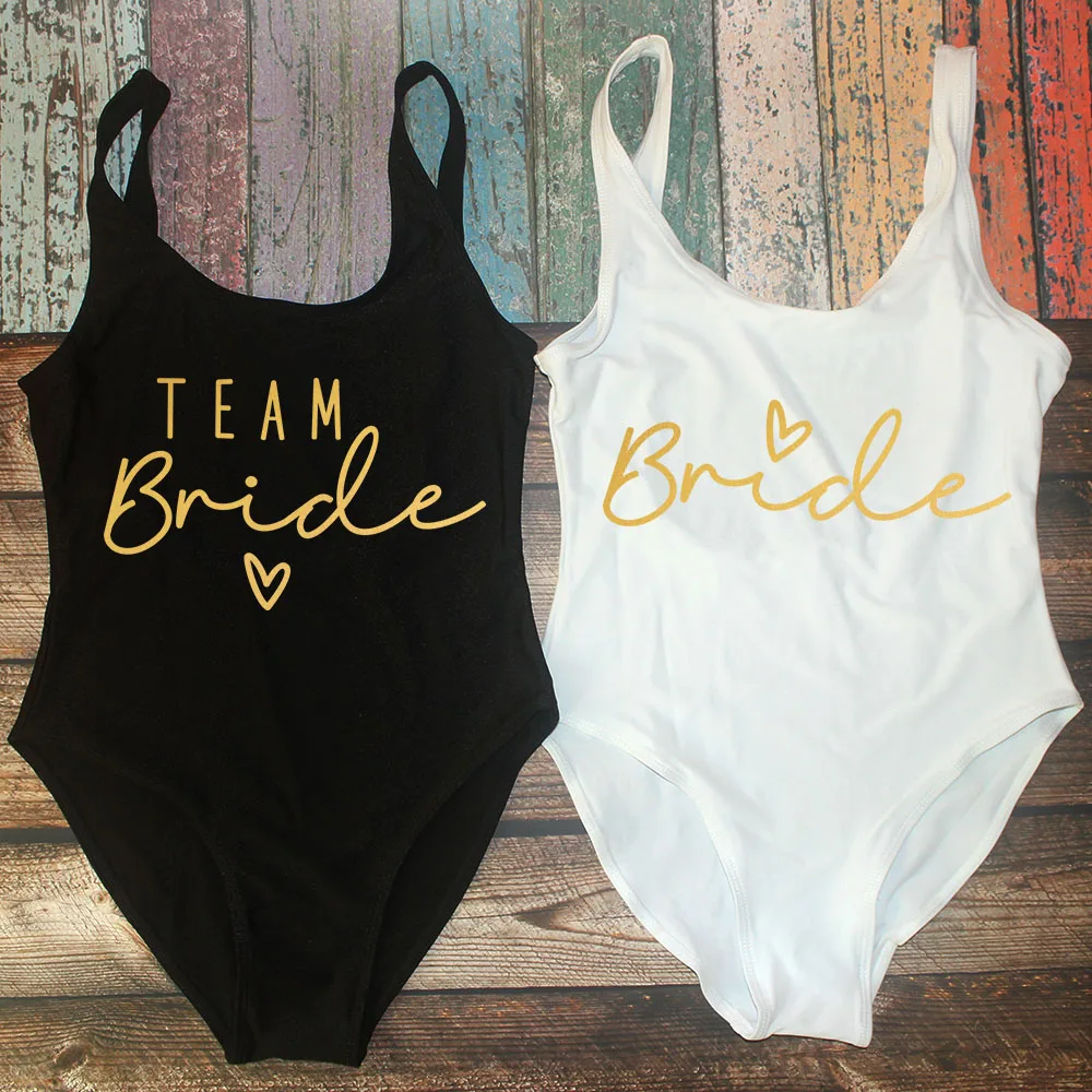 S-3XL Gold Print Team Bride One-Piece Swimsuit Squad Women Swimwear Bachelorette Party Swimsuit Summer Beatchwear Bathing Suit