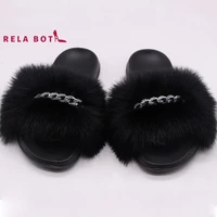 new fox hair slippers rhinestone flat bottom imitation fox hair with rhinestone fur slippers metal rhinestone suede flat leisure