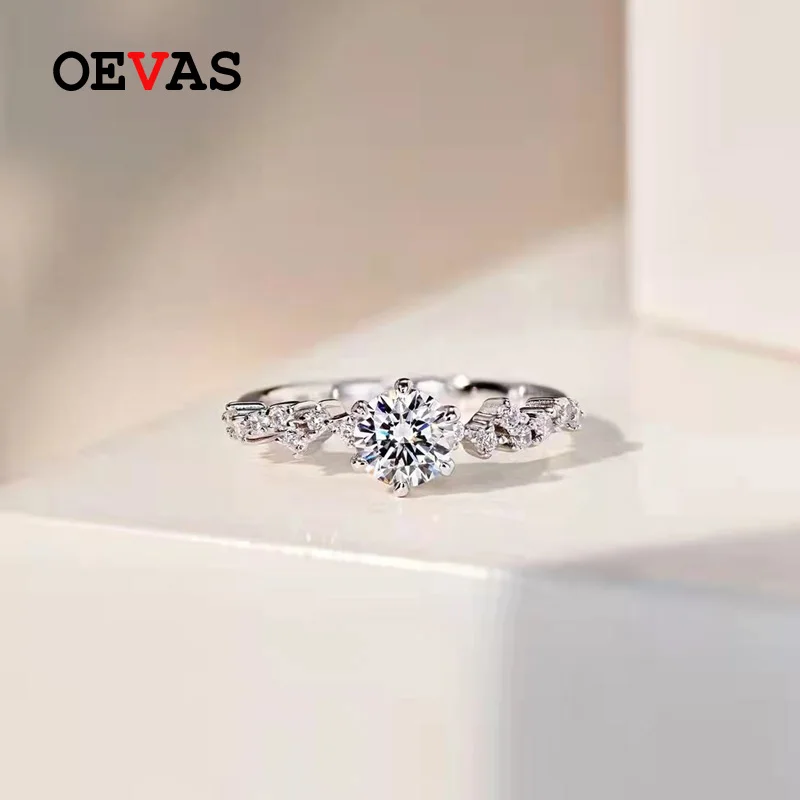 

OEVAS 100% 925 Sterling Silver High Carbon Diamond Rings For Women 18K Gold Plated Sparkling Wedding Party Fine Jewelry Gifts