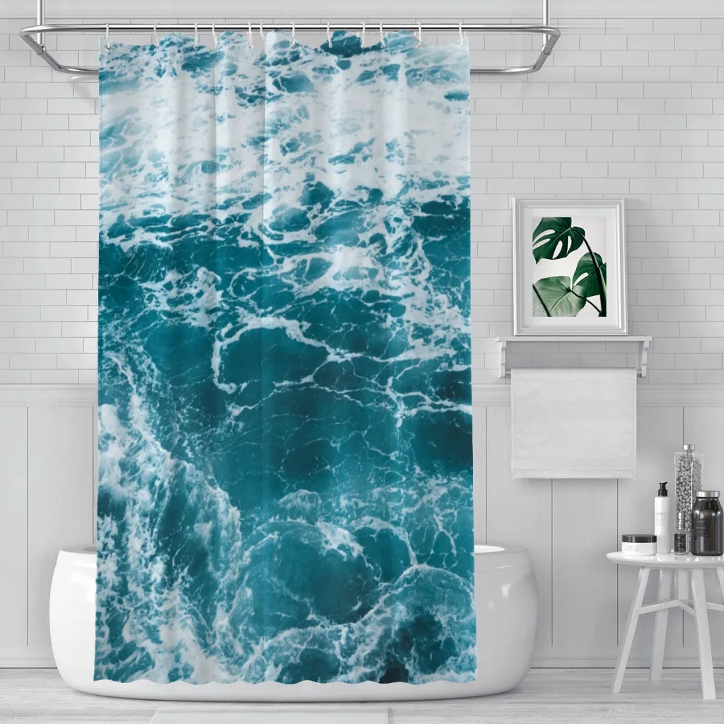 

Aesthetic Wave Bathroom Shower Curtains Ocean Waterproof Partition Curtain Funny Home Decor Accessories