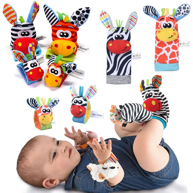 Infant Socks Wrist Rattle Toys Baby Toys 0-12 Months Newborn Cartoon Animal Plush Socks Wrist Strap Rattle For Baby Girl Boy Hot