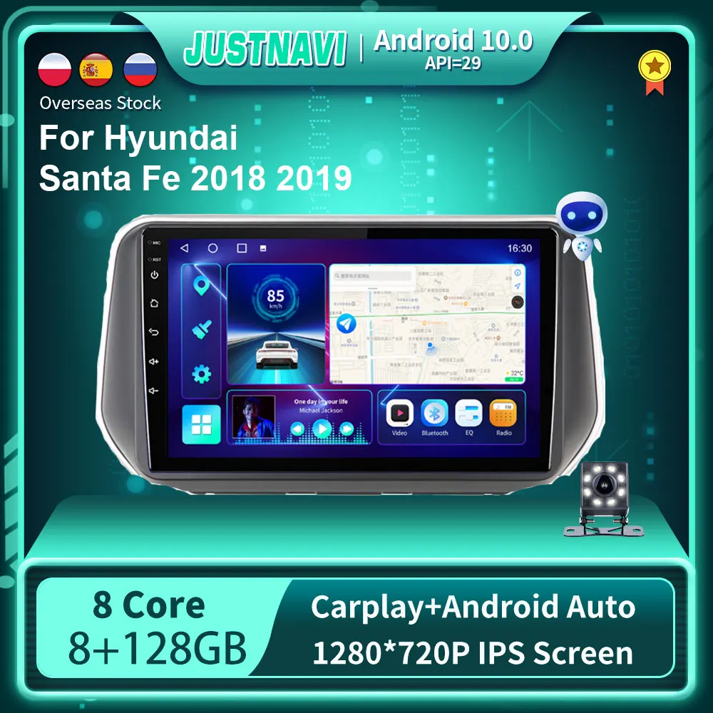 

Автомагнитола JUSTNAVI с голосовым ИИ Android 10,0 для Hyundai Santa Fe 2018 2019 CarPlay 4G Автомобильный мультимедийный GPS DSP 2din Авторадио 8 + 128G