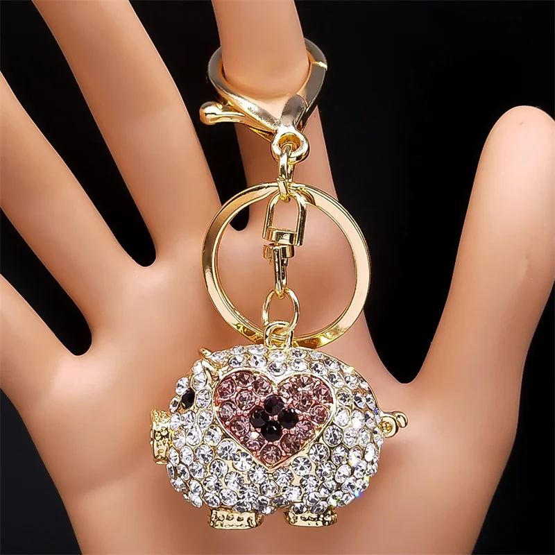 

Cute Pig Pink Heart Rhinsetone Keychain for Women/Men Animal Keyring Holder Handbag Key Chain Jewelry Accessory Women Gift