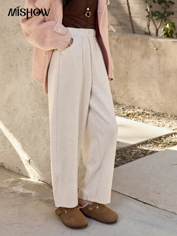 MISHOW утолщенные шерстяные спортивные штаны женские прямые брюки с эластичной