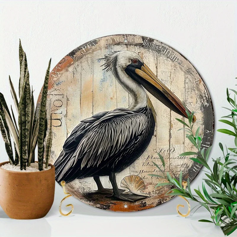 1 шт. Алюминиевый металлический знак Пеликан для морской птицы Круглый