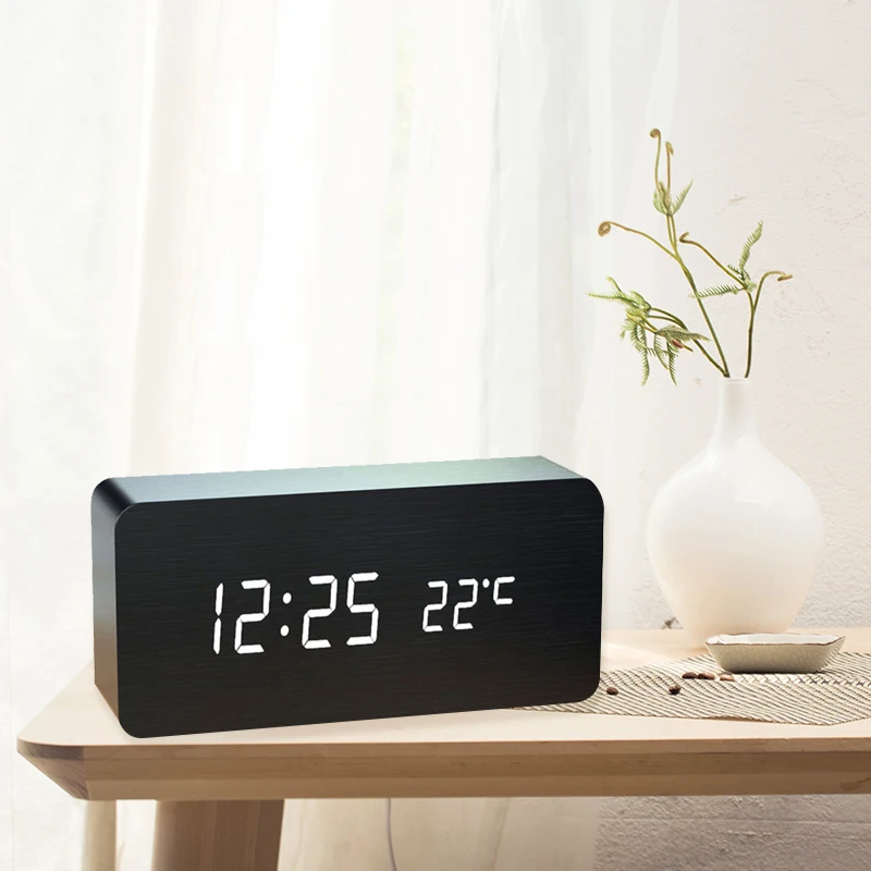 Деревянный Будильник светодиодный Домашний Настольный Декор с голосовым