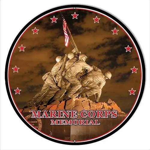 

Marine Corps Memorial 12 X 12 Inch Round Tin Sign Nostalgic Metal Sign Home Decor for Culb Bar Cafe