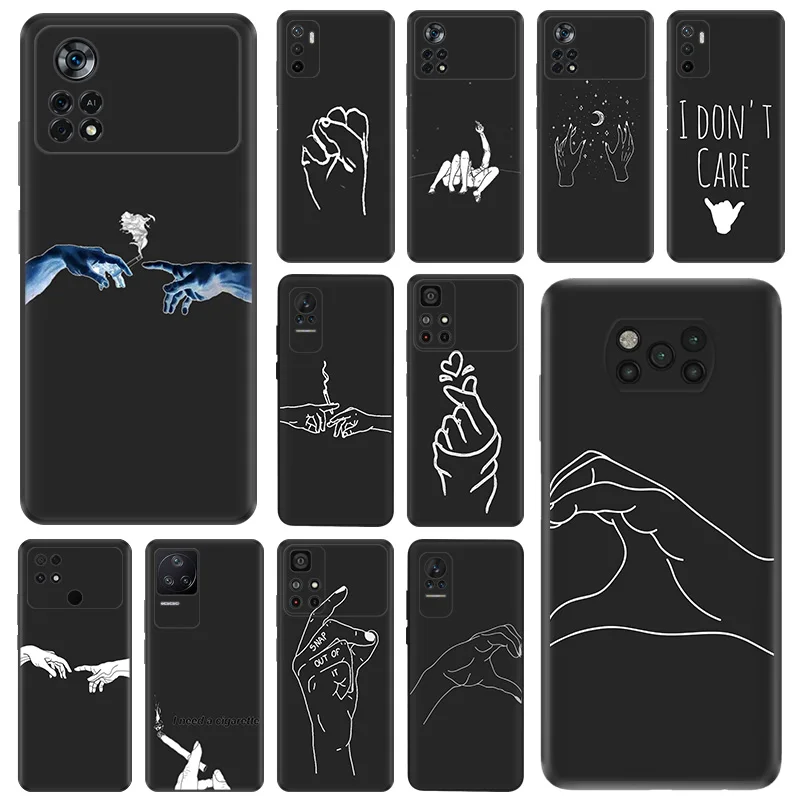 Черный матовый чехол для телефона Xiaomi Poco C61 M5 X5 Pro C51 C50 C40 X4 X3 F5 M4 M3 F3 Soft Gesture God Finger Smoke