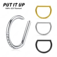g23 titanium piercing jewelry 16g 81012mm nose ring half ring cz paved d shape segment ring clicke cartilage tragus helix lip