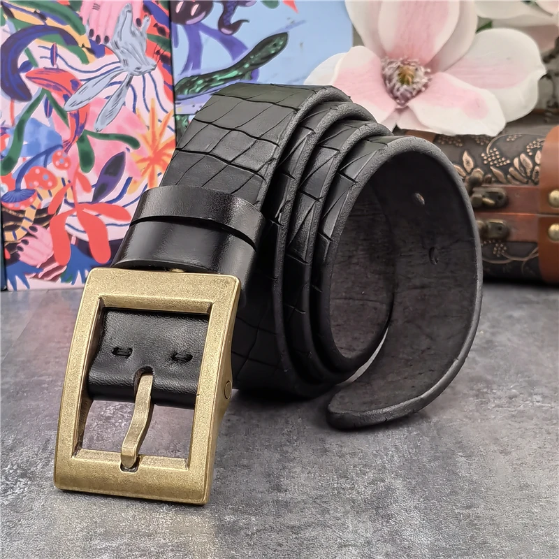 Luxury Carving Thick Genuine Leather Belt For Men Ceinture Retro Solid Brass Belt Buckle Men Waist Belt Wide Belt Male MBT0616