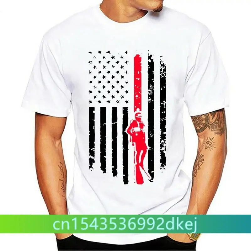 

America Flag T-shirt Men Funny Scuba Diver Flag Shirt I GO DOWN Scuba Tops Tees For Adult Retro Striped Tshirt Father T Shirts