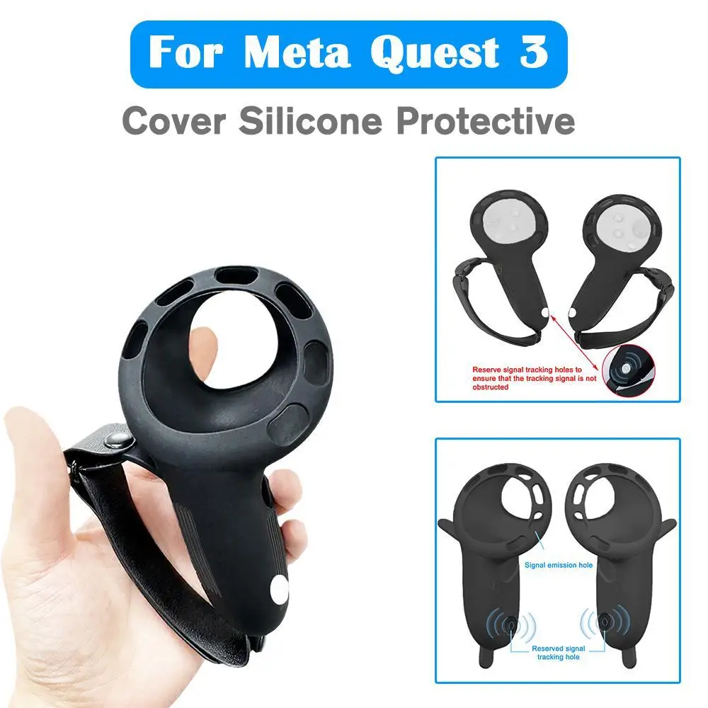 

Upgraded Silicone Protective Case For Meta Quest 3 Grip Cover Anti-Fall Protective Handle Sleeve With Wrist Strap VR Accessories