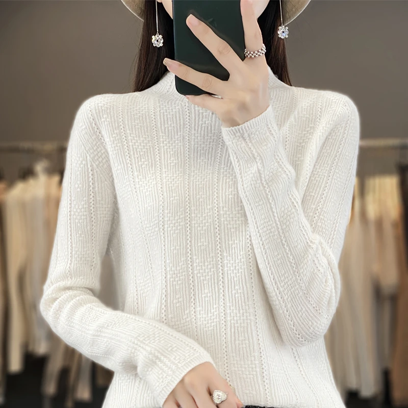 

Autumn Winter Women Sweater High Neck Long Sleeve Pullover 100% Merino Wool Soft Basic Bottoming Knitwear Female Clothing Tops