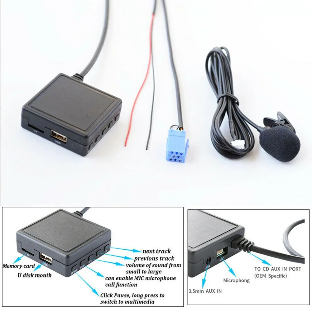 

1pc 12V Car Bluetooth Phone 5.0 Adapter Wireless Audio With Pluggable SD Card MIC For Smart 450 Grundig Radio