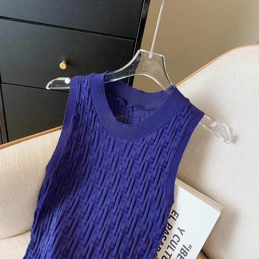 Женское Трикотажное Мини-платье Без Рукавов Облегающее Платье С Круглым Вырезом