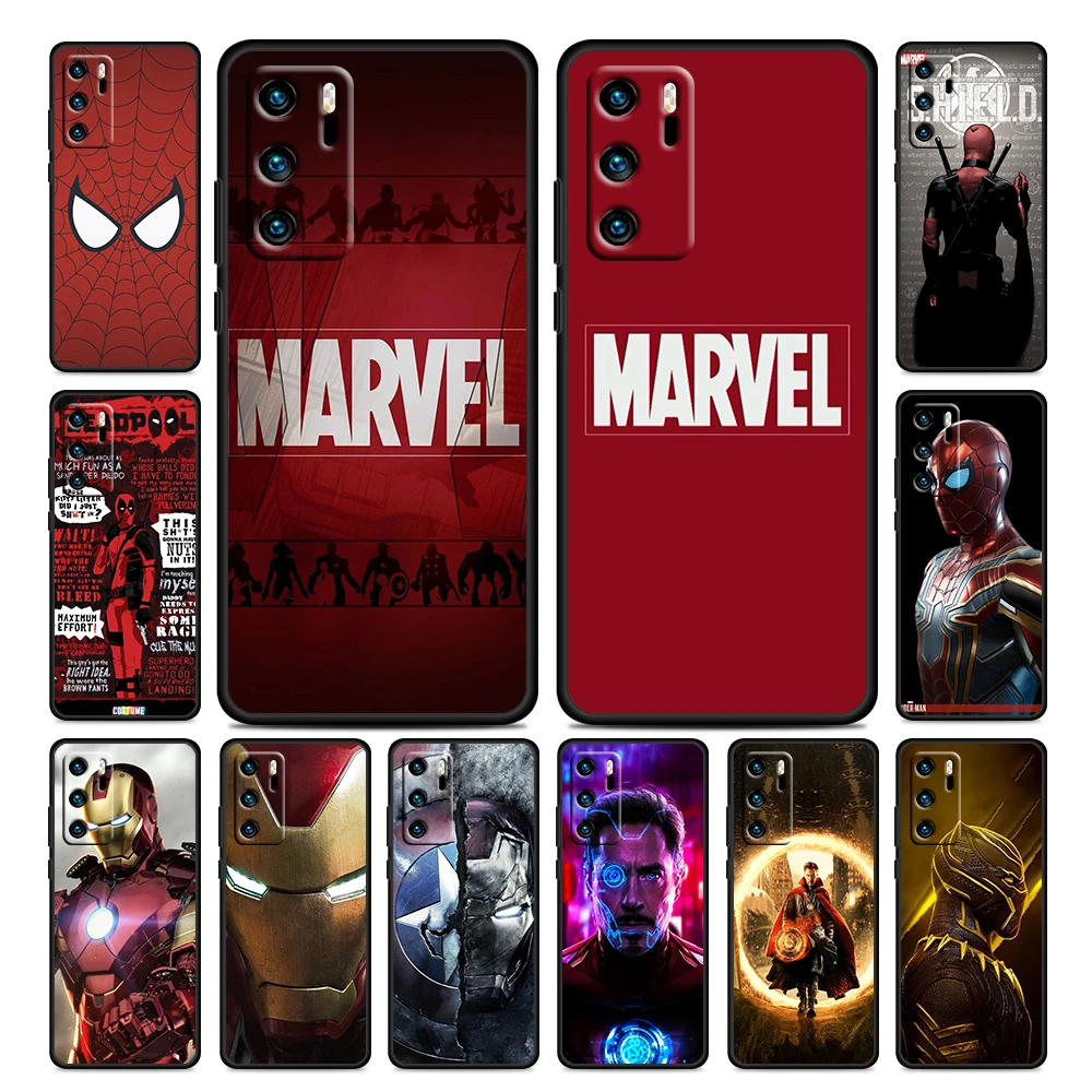 

Marvel Avengers Hero For Huawei P50 P20 P30 P40 5G P10 Pro Lite E Plus P9 Lite Mini Silicone Soft TPU Black Phone Case Cover