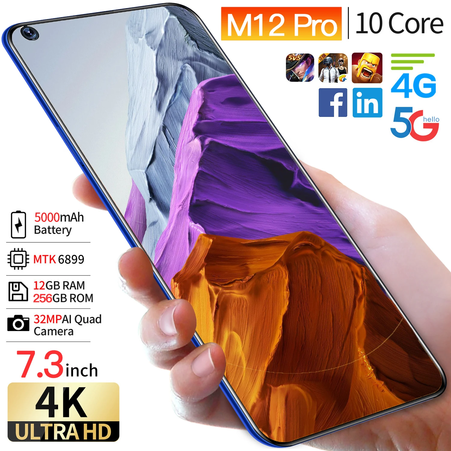 

Оригинальный смартфон M12 Pro, телефон с диагональю 7,3 дюйма, 12 + 256 ГБ, мобильный телефон с диагональю экрана 48 МП, разблокированный смартфон