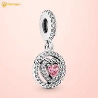 925 sterling silver beads sparkling double halo heart dangle charms fit original pandora bracelets or necklaces free shipping