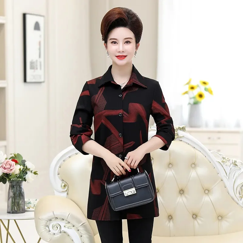 Осенняя женская рубашка средней длины в стиле среднего возраста кардиган для