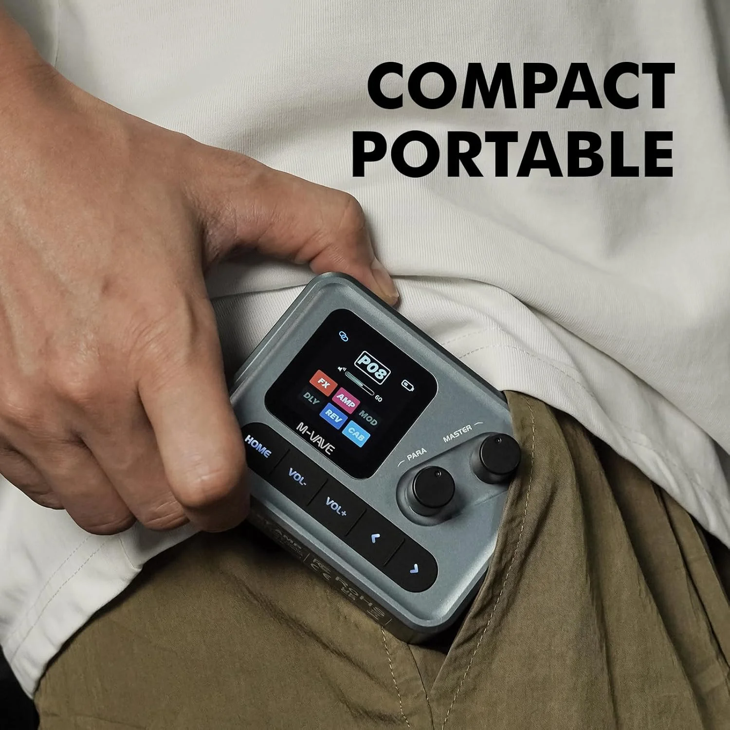 M-VAVE Pocket AMP Gray, процессор мультиэффектов, 1.54-дюймовый HD-экран, цепочка эффектов 6+1, аудиоинтерфейс USB-C, для гитарыбаса (art.: 3920dab99098d) - 3920dab99098d
