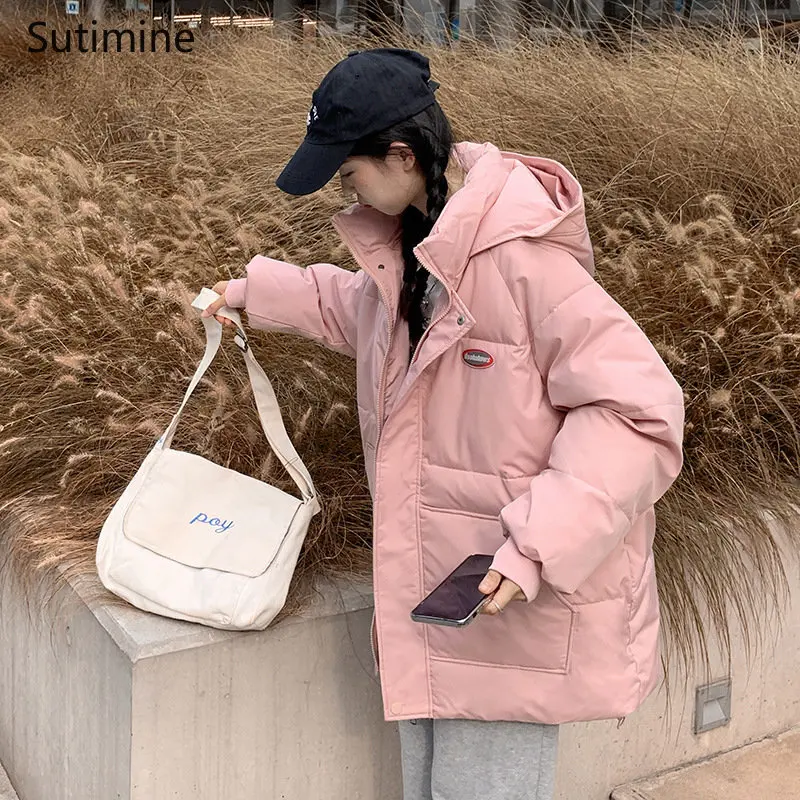 Winter Clothes Women Korean Hooded 2022 Winter Cotton Coat Female Student Loose Casual Cotton Coat Female Pockets Winter Coat